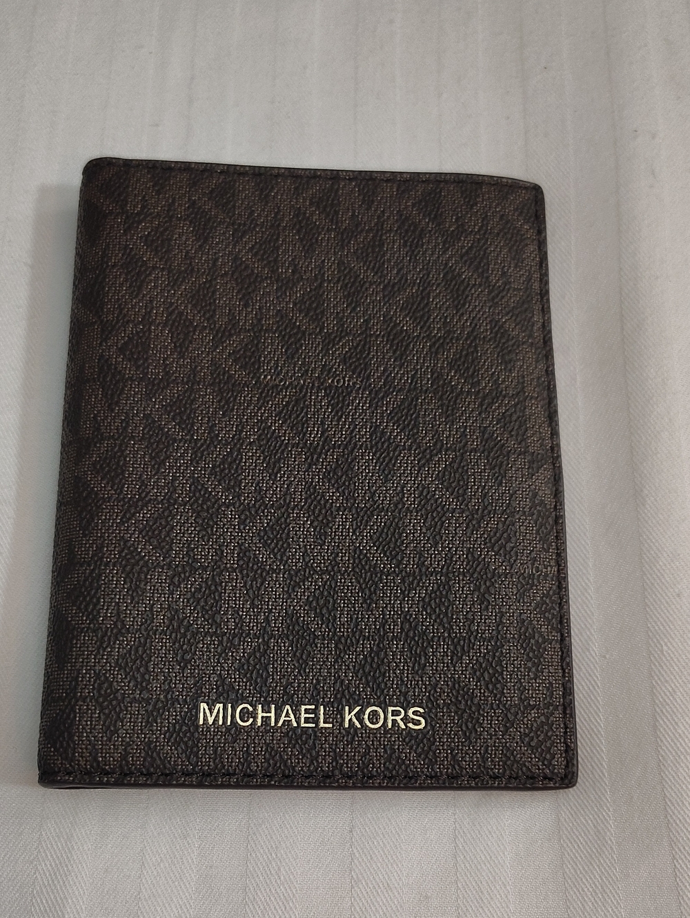 Michael Kors Brown Signature Logo Passport/Card Holder with Gold Logo